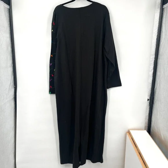 Vintage Quacker Factory Christmas Dress Black Embroidered 2X Cotton Maxi NWT - Picture 2 of 10